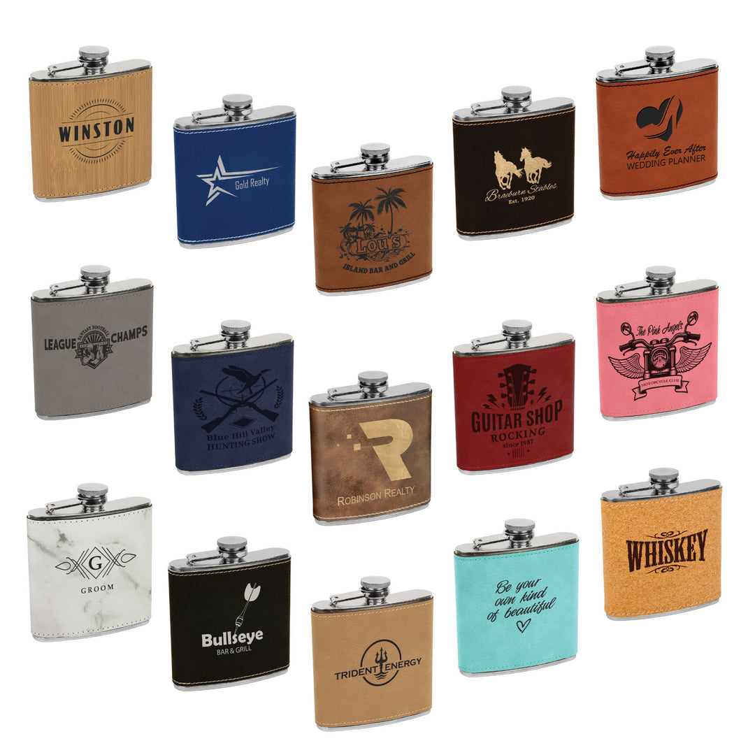 6 oz. Personalized Leatherette Flask and Cork Flask